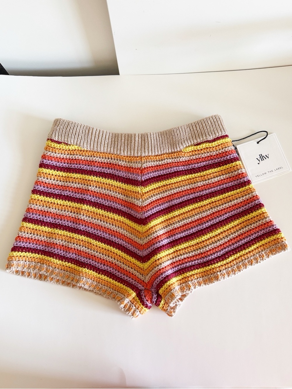 Yllw The Label Sriped Knit Crochet Pull-on High Waisted Boho Beach Shorts size S - Picture 2 of 8